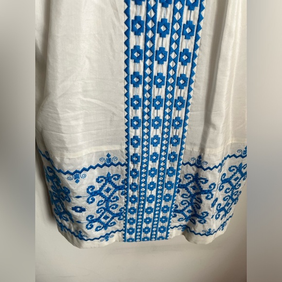 Tibi New York Silk-Cotton Blue Embroidered White Dress size 6 - Picture 3 of 11